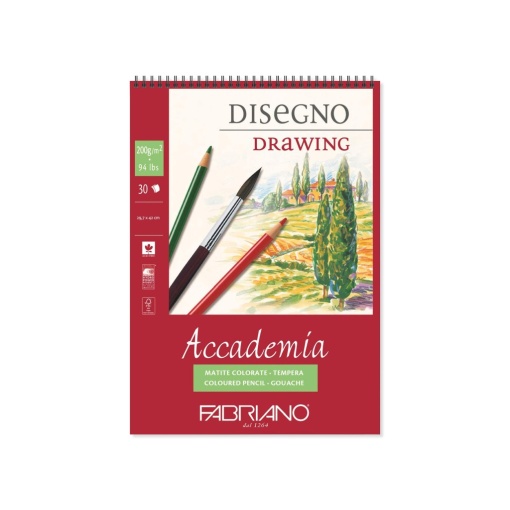 Bloc desen Accademia Disegno, A3, 200 g, 30 file, cu spirală Fabriano