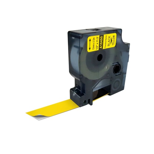 Etichete flexibile 12mm x 3.5m negru galben compatibile Dymo 18490