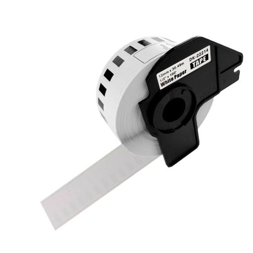 Etichete inguste modul continuu DK-22214 albe 12mm x 30.48m suport plastic inclus compatibile Brother DK-22214 DK22214