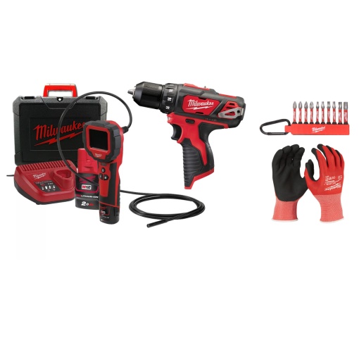 Kit Camera de inspectie, IC-201C, 12V + Masina de gaurit 12V, 2 baterii, incarcator, geanta, accesorii