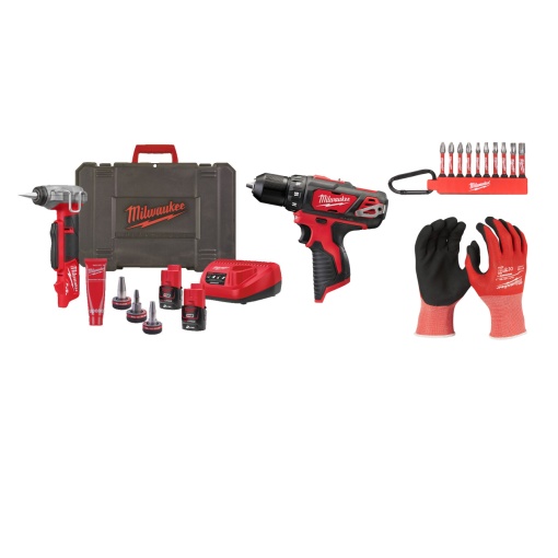 Kit Dispozitiv expandare subcompact, M12 UPONOR, 12V + Masina de gaurit 12V, 2 baterii, incarcator, geanta, accesorii, 3 capete incluse (6/20/25mm)