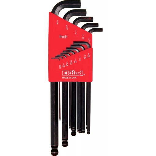 Set de 13 chei locas hexagonal lungi cu cap sferic, varianta EKLIND Stubby in suport de plastic .050" - 3/8"
