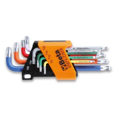 Set de 8 chei imbus în L, cu cap sferic, pentru șuruburi cu cap Torx, 97BTX-C/SC8, colorate, T9-T40