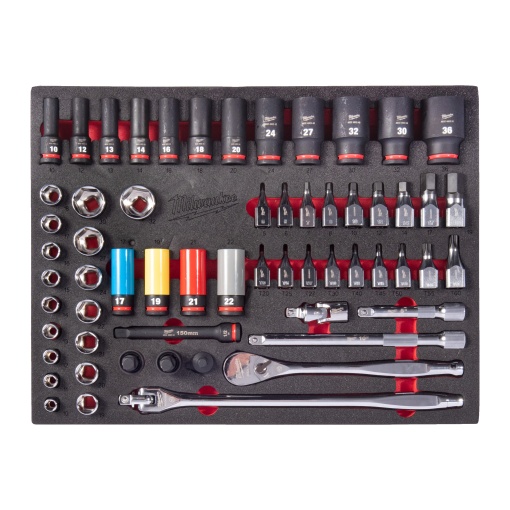 Set insertie spuma Milwaukee cu clichet și chei tubulare de impact ½″, 60buc