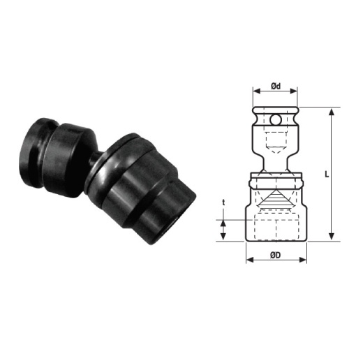 Cap cheie tubulara de impact articulata OZAT 3/4" 6 laturi, scurta 36mm L90mm