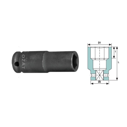 Cap cheie tubulara impact cu pereti subtiri Ozat 1/2" 6 laturi, lunga 18mm L78mm