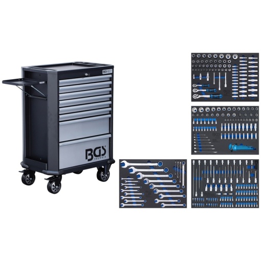 Carucior pentru scule, 8 sertare, cu 296 scule
