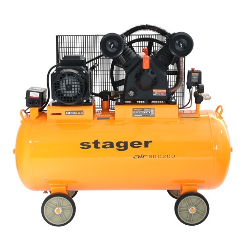 Compresor aer Stager Air 60C200 200L, 10bar, 600L/min, trifazat, angrenare curea
