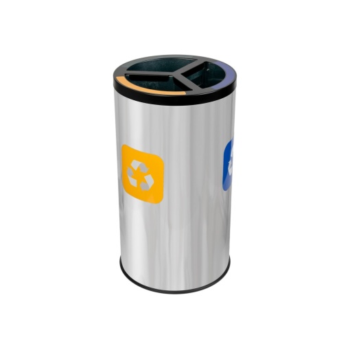 Coș inox colectare selectivă 3 compartimente cu găleată interioară, 3 x 20 L