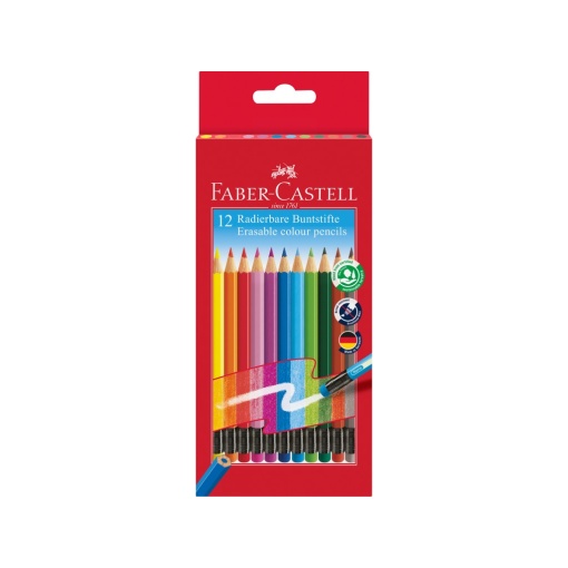 Creioane colorate hexagonale cu gumă eco Faber-Castell 12 culori/set