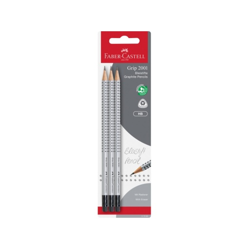 Creion grafit HB cu gumă grip 2001 Faber-Castell 3 buc/blister