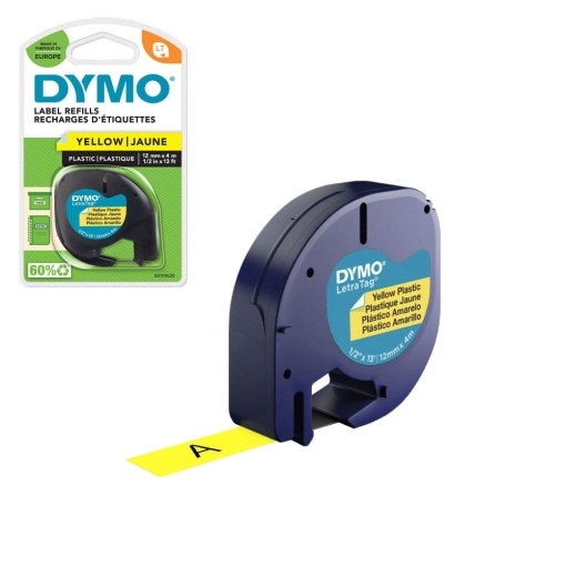 Etichete originale plastic galben 12mm x 4m DYMO LetraTag 91202 S0721620