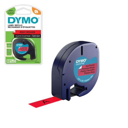Etichete originale plastic rosu 12mm x 4m DYMO LetraTag 91203 S0721630