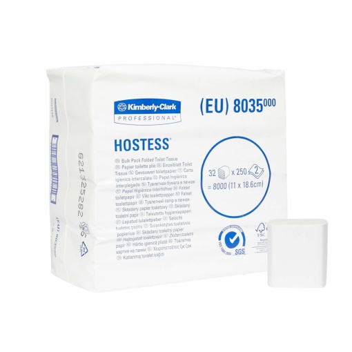 Hârtie igienică Kimberly-Clark Hostess Bulk Pack, albă, 250 porții/pachet, 32 pachete/set