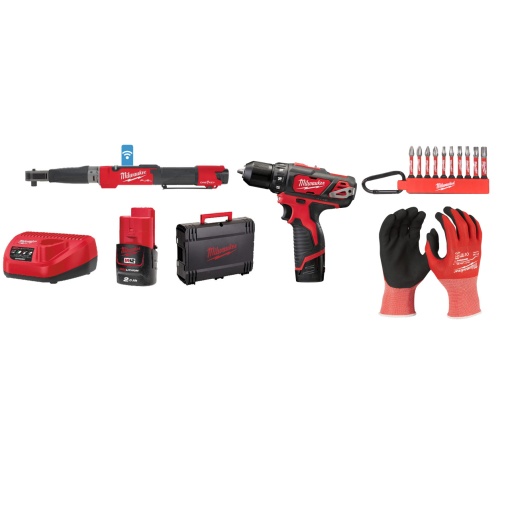 Kit Cheie dinamometrica, ONEFTR12-201C, 12V + Masina de gaurit 12V, 2 baterii, incarcator, geanta, accesorii
