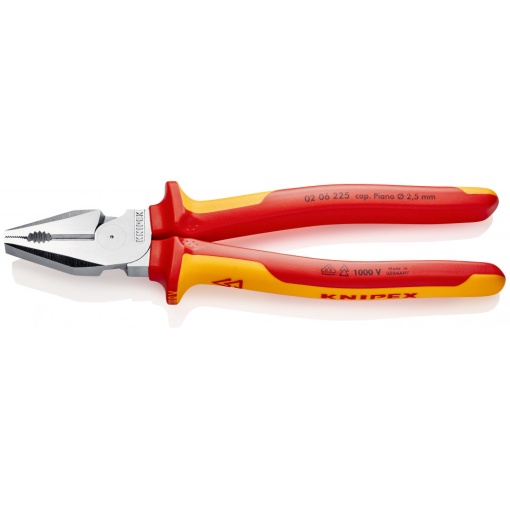 KNIPEX 02 06 225 Patenti Combi cu parghie mare izolate, cu manere multicomponent, testate VDE cromat 225 mm