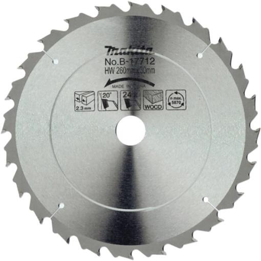 Panza fierastrau circular, lemn Makita, 260x30x2.3 mm, 24 dinti
