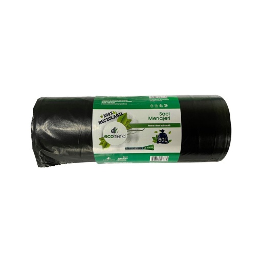Saci menaj 60 L (60 x 80) 24 microni 15 buc/rolă LDPE