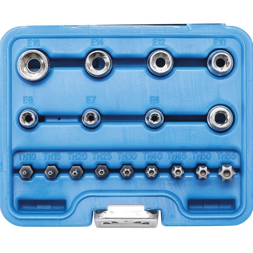Set 17 piese tubulare profil E (pentru Torx) 1/4", 3/8" + varfuri torx 5/16", BGS