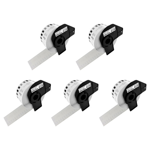 Set 5 Etichete medii modul continuu DK-22225 albe 38mm x 30.48m suport plastic inclus compatibile Brother DK-22225 DK22225