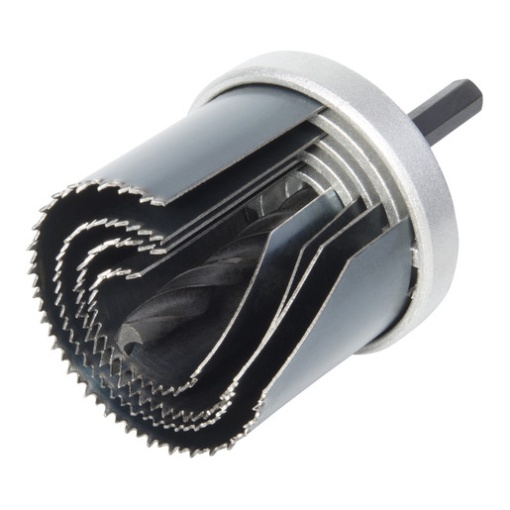 Set carote standard Wolfcraft 8917000, cu 4 carote cu diametre multiple: 25, 35, 43, 53 mm, adancime de taiere 33 mm, tija hexagonala