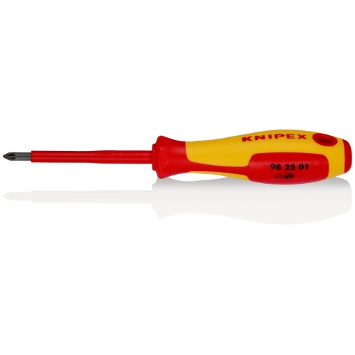 Surubelniță KNIPEX pentru șuruburi cu fantă în cruce Pozidriv® mâner izolator multicomponent, testat de VDE brunat 187 mm