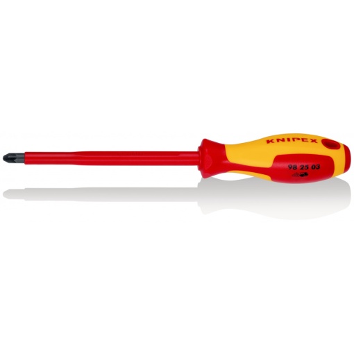 Surubelniță KNIPEX pentru șuruburi cu fantă în cruce Pozidriv® mâner izolator multicomponent, testat de VDE brunat 270 mm