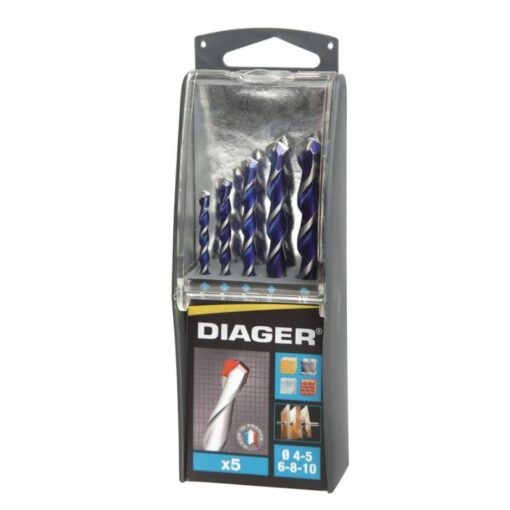 Trusa 5 piese burghie Diager cu coada cilindrica multimaterial 4-10mm