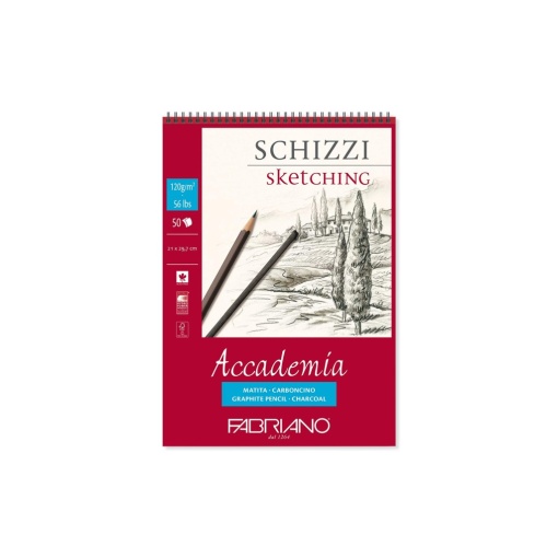 Bloc desen Accademia Schizzi, A4, 120 g, 50 file, cu spirală Fabriano