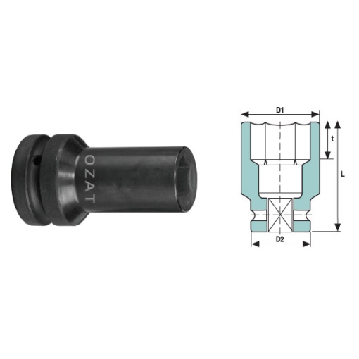 Cap cheie tubulara de impact cu pereti subtiri OZAT 3/4" 6 laturi, lung 18mm L90mm