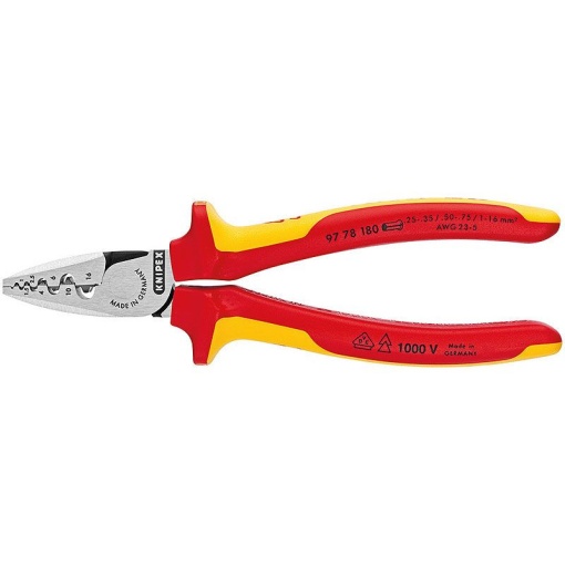 Cleste sertizat ferule, izolat la 1000 V, KNIPEX, 0.25 - 16.0 mmp, 180 mm