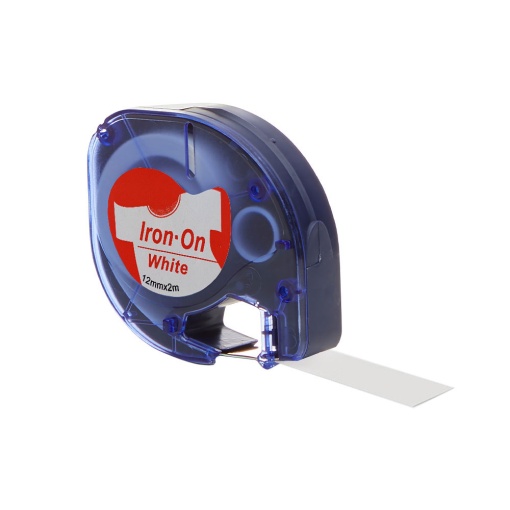 Etichete haine Iron-On 12mm x 2m rosu alb compatibile Dymo 18769 S0718850 18773 18777, functioneaza si cu imprimanta AIMO P12
