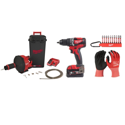 Kit Masina desfundat tevi, FDCPF10-201C, 18V + Masina de gaurit 18V, 2 baterii, incarcator, geanta, accesorii
