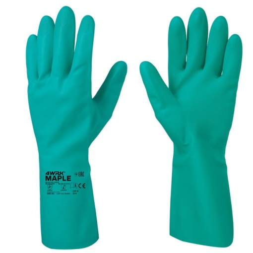 Manusi de lucru verzi 4WRK MAPLEG, nitril/bumbac flocat CAT.II GREEN L