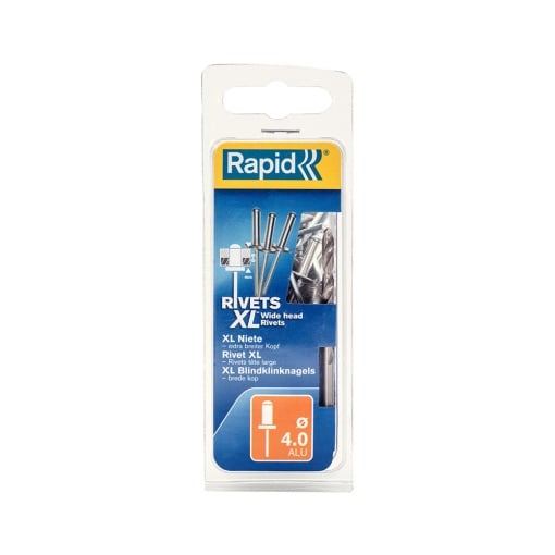 Nituri cu cap larg Rapid diametru 4.0mm x 16mm, aluminiu, burghiu metal HSS inclus, 40 buc set 5000662