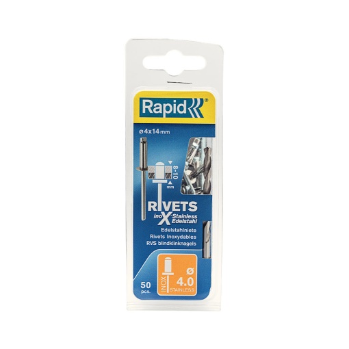 Nituri Rapid otel inoxidabil diametru 4.0mm x 14mm, burghiu metal HSS inclus, 50buc set, 5000395