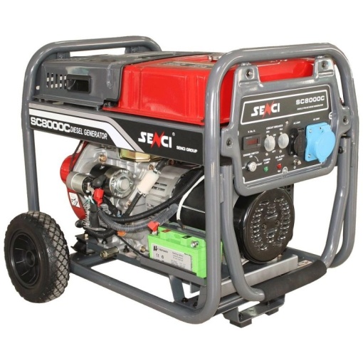 RS Generator de curent SENCI SC8000DE Diesel max. 7,0 kW 230V, dem.electr, rez.18L, roti si manere incl., SC8000C, Produs folosit la demo, fara ambalaj