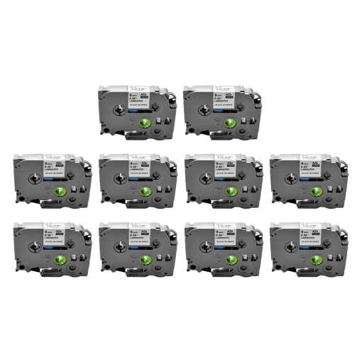 Set 10 x Etichete compatible Brother TZe-221 9mm x 8m negru alb Caseta Gri