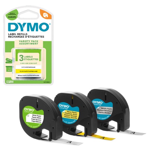 Set 3 Etichete originale DYMO LetraTag 12mm x 4m 3 role set asortate 91240 S0721800 91241
