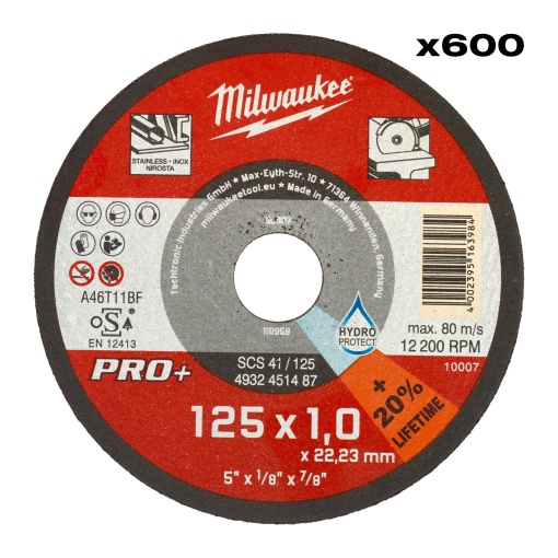 600 discuri subtiri de tăiere a metalului Milwaukee 125 x 1 x 22,2 mm