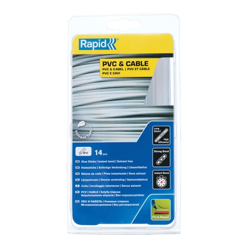 Baton silicon profesional Rapid PVC, Cabluri si Plastic, fixare si reparatii, transparent, O12mm x 190mm, baza EVA, 14 buc blister 40107363