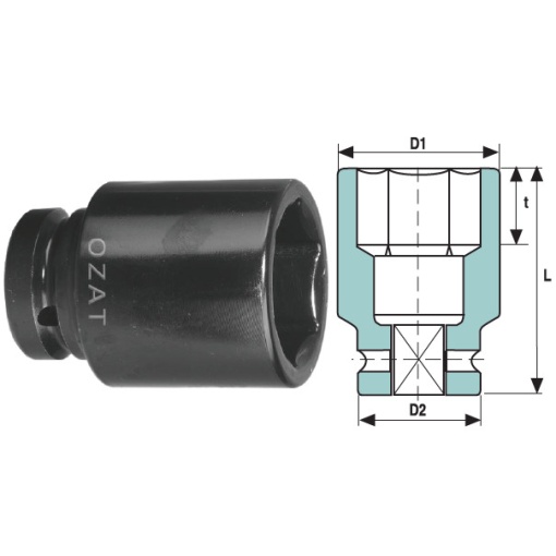Cap cheie tubulara de impact OZAT 1" 6 laturi, lung 39mm L100mm