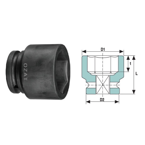 Cap cheie tubulara de impact OZAT 1" 6 laturi, scurt 39mm L64mm