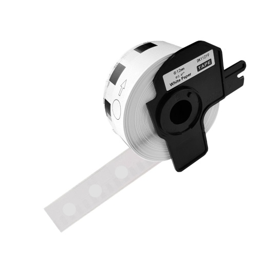 Etichete rotunde DK-11219 albe O12mm suport plastic inclus compatibile Brother DK-11219 DK11219