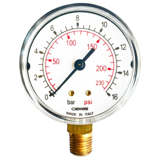 Manometru D63 mm cu racord inferior 1/4", 16 bar, FIAC
