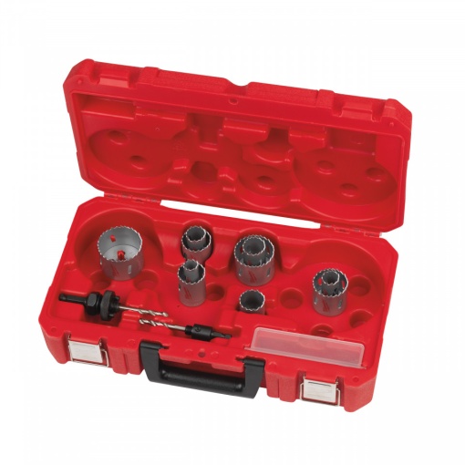 Set 14 buc carote MILWAUKEE Bi-metal pentru contractanți [ 10 x carote: ⌀ 19, 22 , 25 , 29 , 32 , 35 , 38 , 44 , 51 , 57 mm. Tijă de prindere pentru ⌀ 32 - 152 mm. 2 x burghie de centrare. 1 x cheie imbus ]
