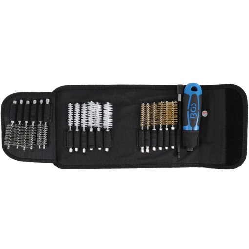 Set 18 perii rotative BGS Ø9-19mm, fir otel/alama/nylon + maner si prelungitor in etui