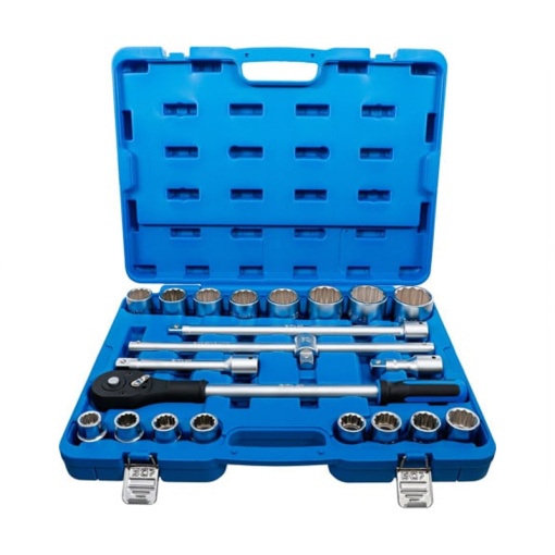 Set 21 piese BGS chei tubulare 3/4", 12 puncte, 19 - 50 mm, prelungitoare (100, 200 si 410 mm) si clichet reversibil (500mm)