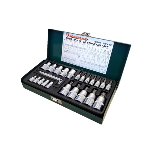 Set 25 piese chei tubulare Jonnesway 1/4",1/2" Torx T8-T60 și E-Torx E4-E18