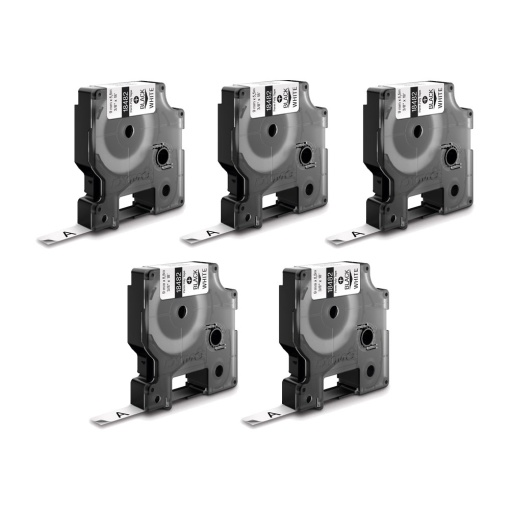 Set 5 Etichete industriale poliester 9mm x 5.5m negru alb DYMO ID1 18482